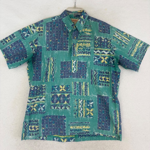 Alfred Shaheen by Reyn Spooner Other - Reyn Spooner Alfred Shaheen Hawaiian Shirt M Teal Tapa Tribal Geometric Aloha